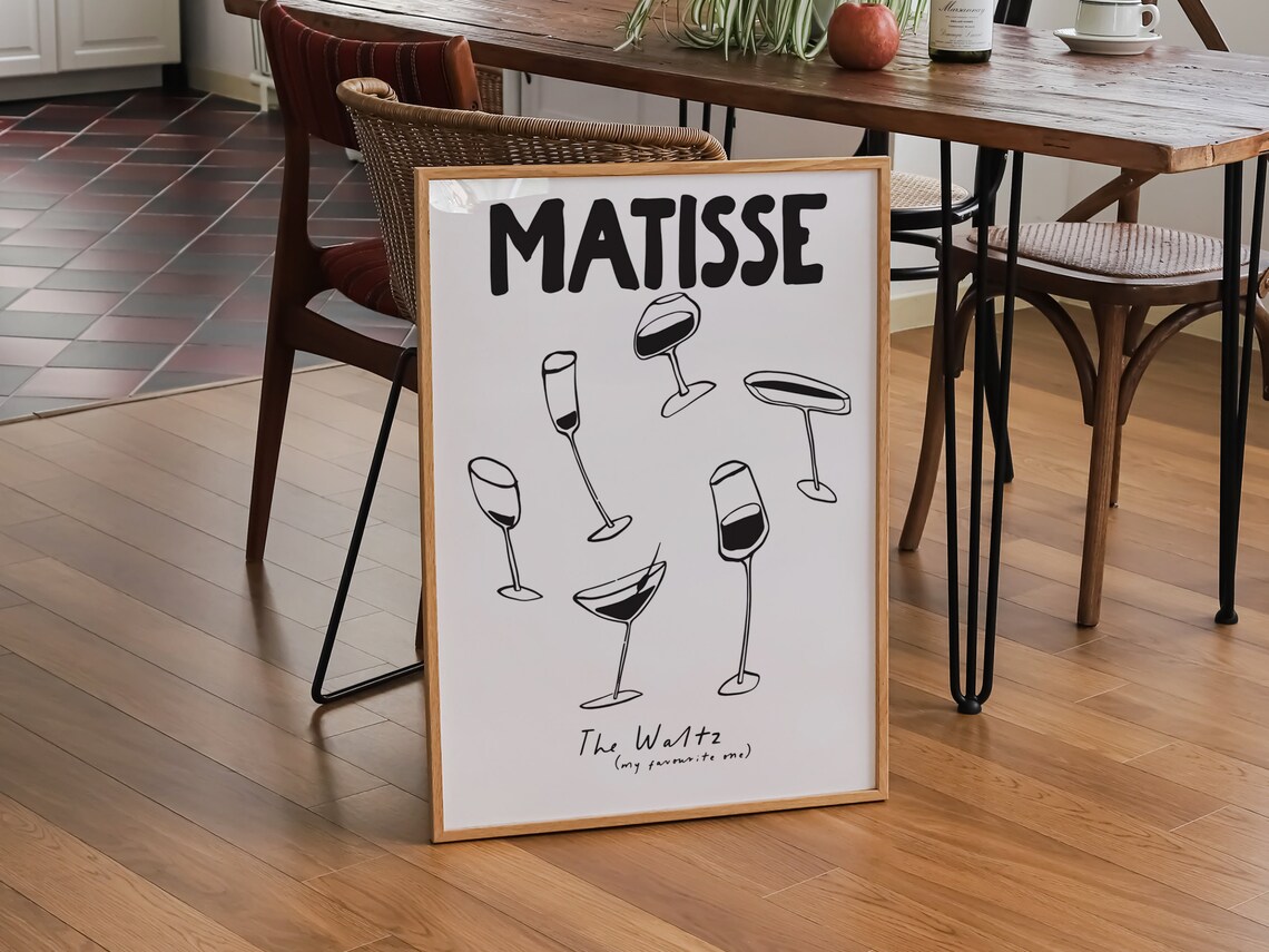 Matisse Style Line Art Wine Glasses The Waltz Bar Cart Poster - Image 6