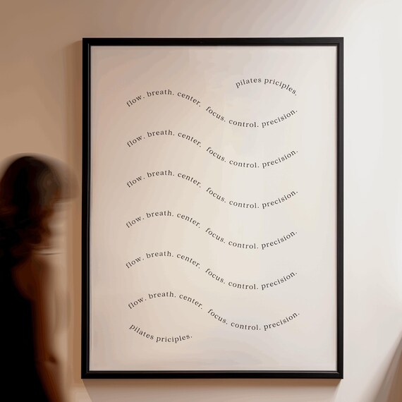 Pilates Principles Wave Typography Minimalist Studio Wall Poster