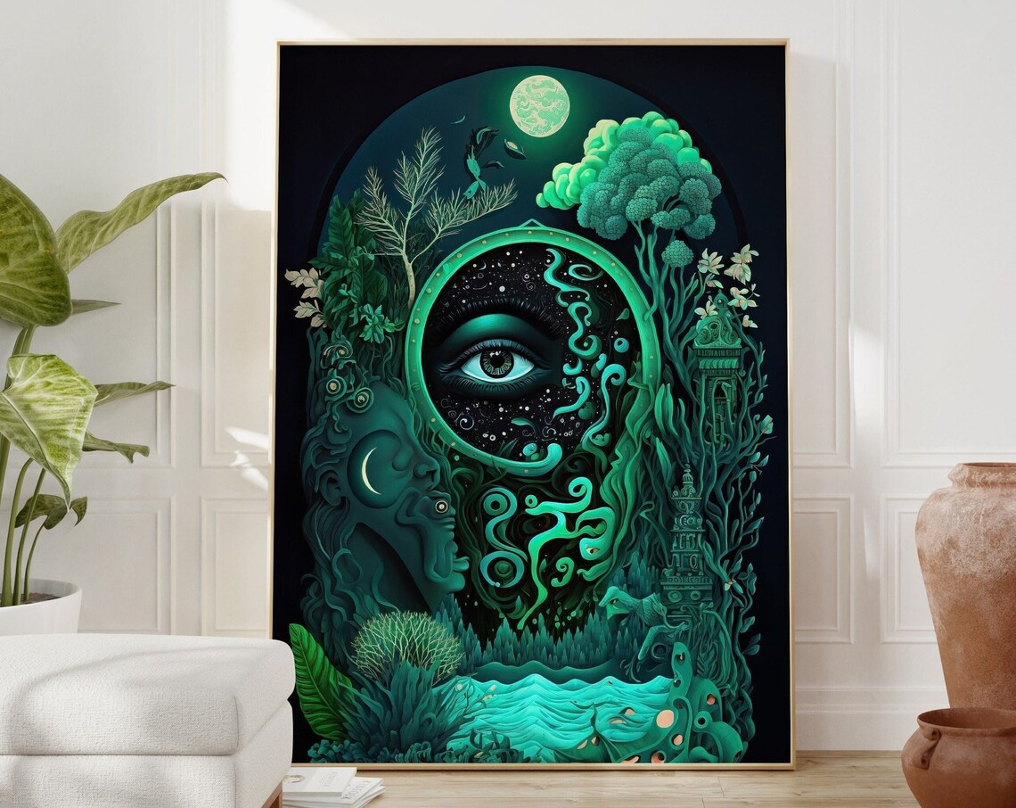 Emerald Green Maximalist Wall Art, Surreal Portal Print - Image 2