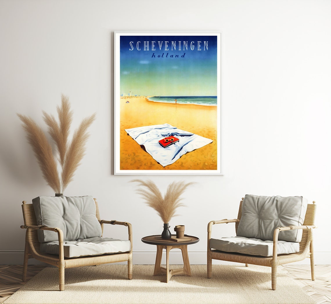 Scheveningen Holland Beach Towel Book Minimalist Sunset Travel Poster - Image 3