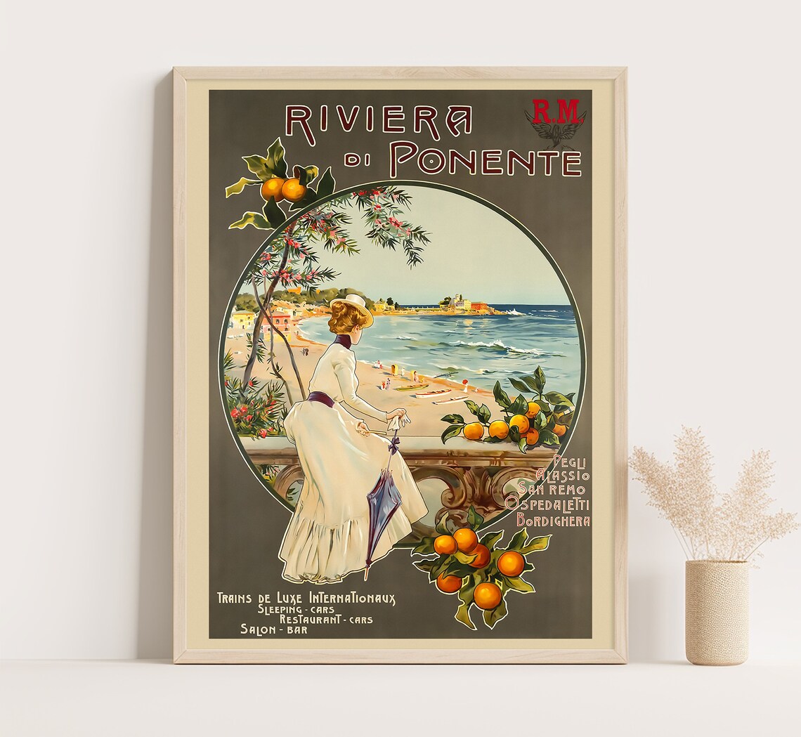 Riviera Di Ponente Vintage Travel Poster, Italy