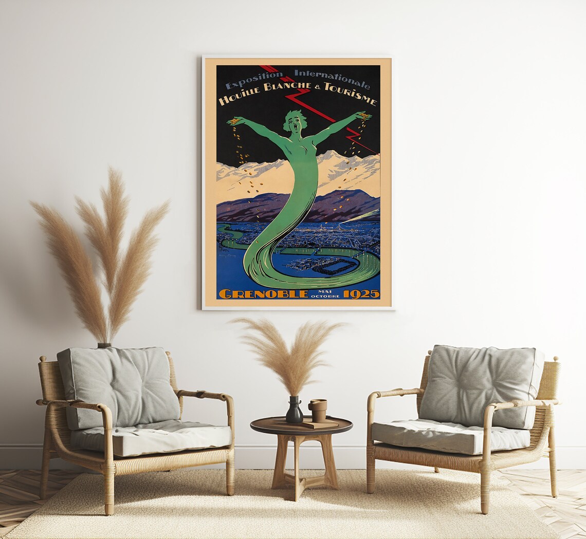 Grenoble France 1925 Expo White Coal Tourism Allegory Vintage Poster - Image 3