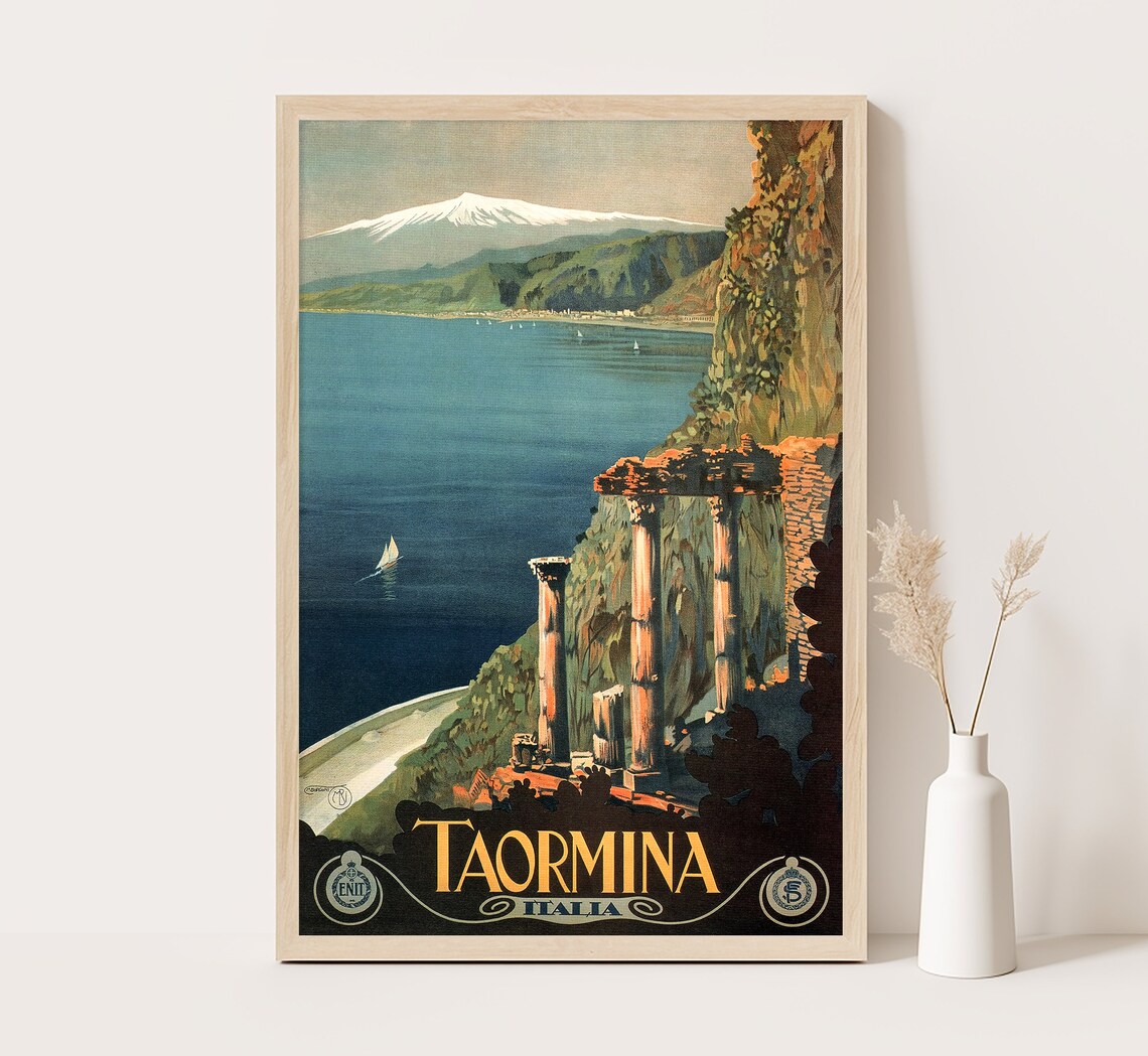 Taormina Sicily Italy Vintage Travel Poster Print