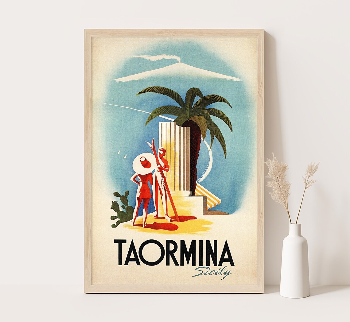 Taormina Sicily Italy Vintage Travel Poster