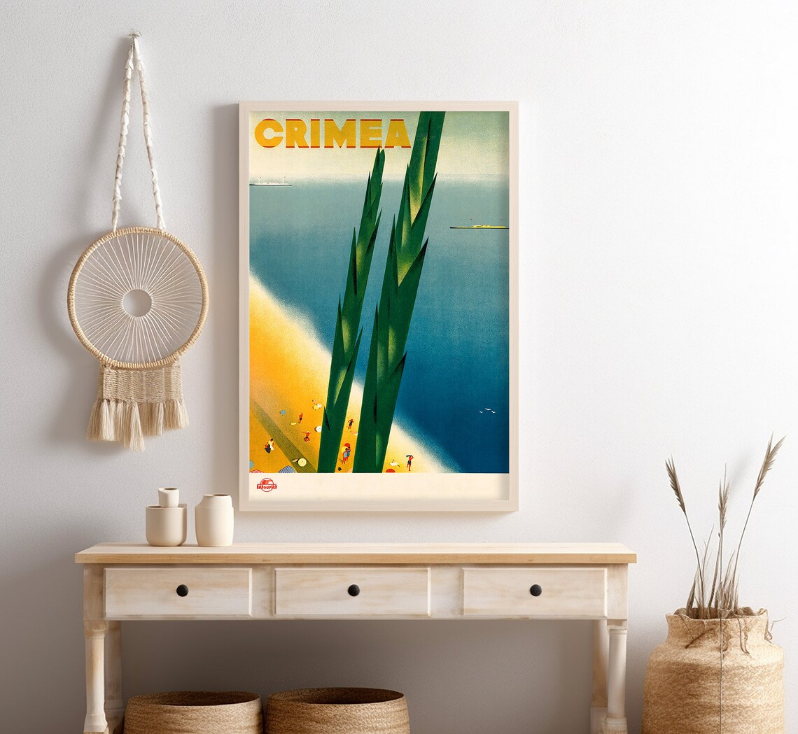 Crimea Black Sea Aerial Beach Cypress Vintage Intourist Travel Poster - Image 4