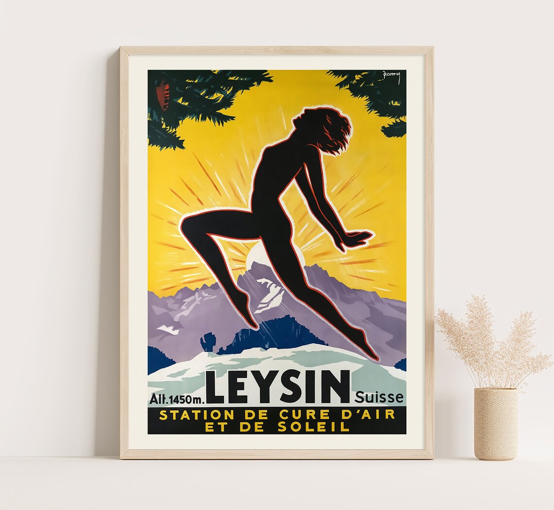 Leysin Alps Resort Switzerland Vintage Travel Poster