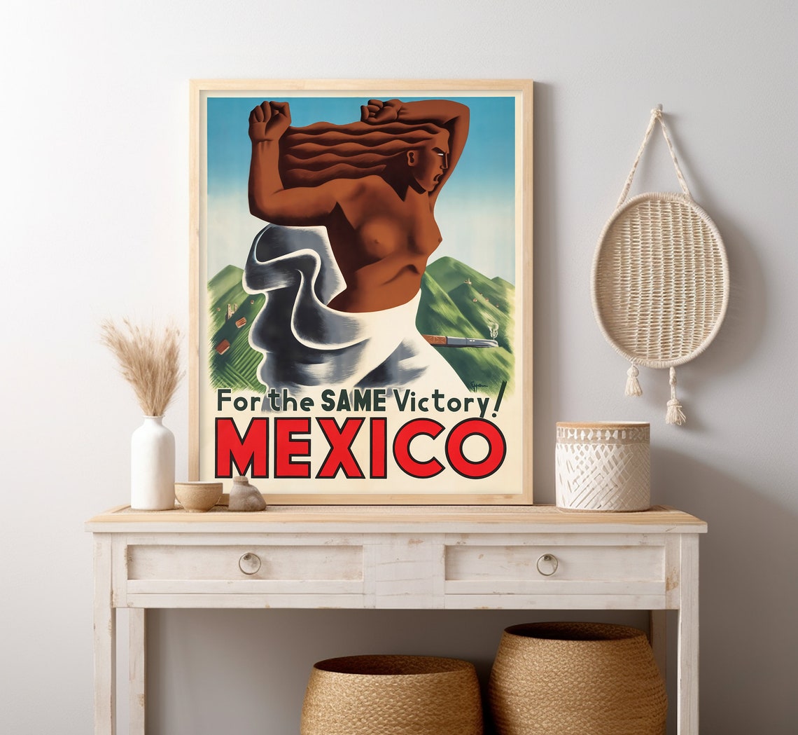 Mexico For The Same Victory! Wartime Allegorical Woman Vintage Poster - Image 4