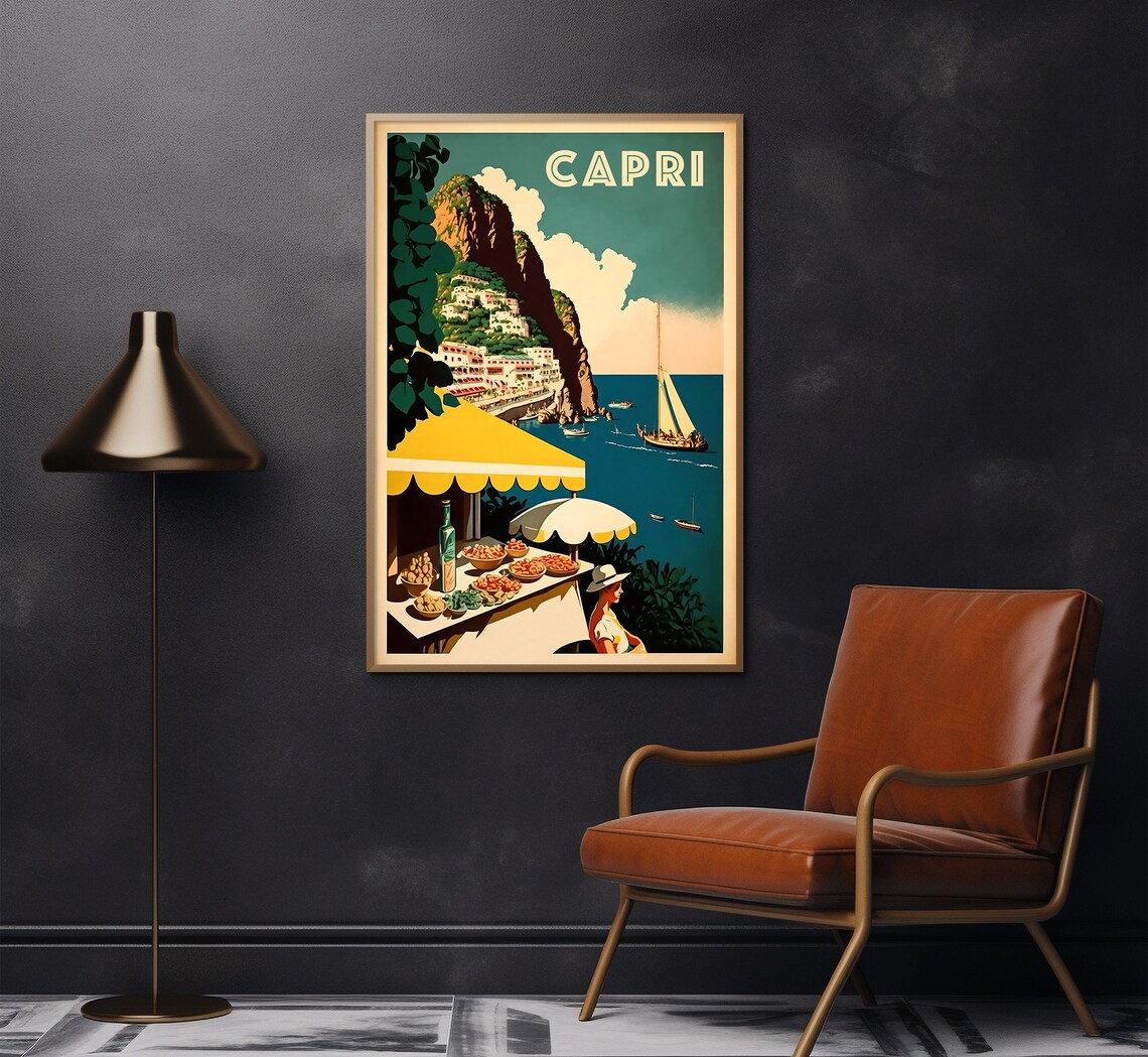 Capri Italy Retro Coastal Travel Poster, Preppy Style - Image 2