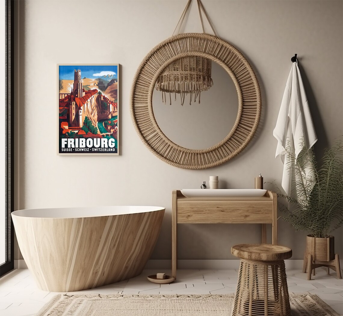 Fribourg Switzerland Vintage Swiss Travel Poster - Image 2
