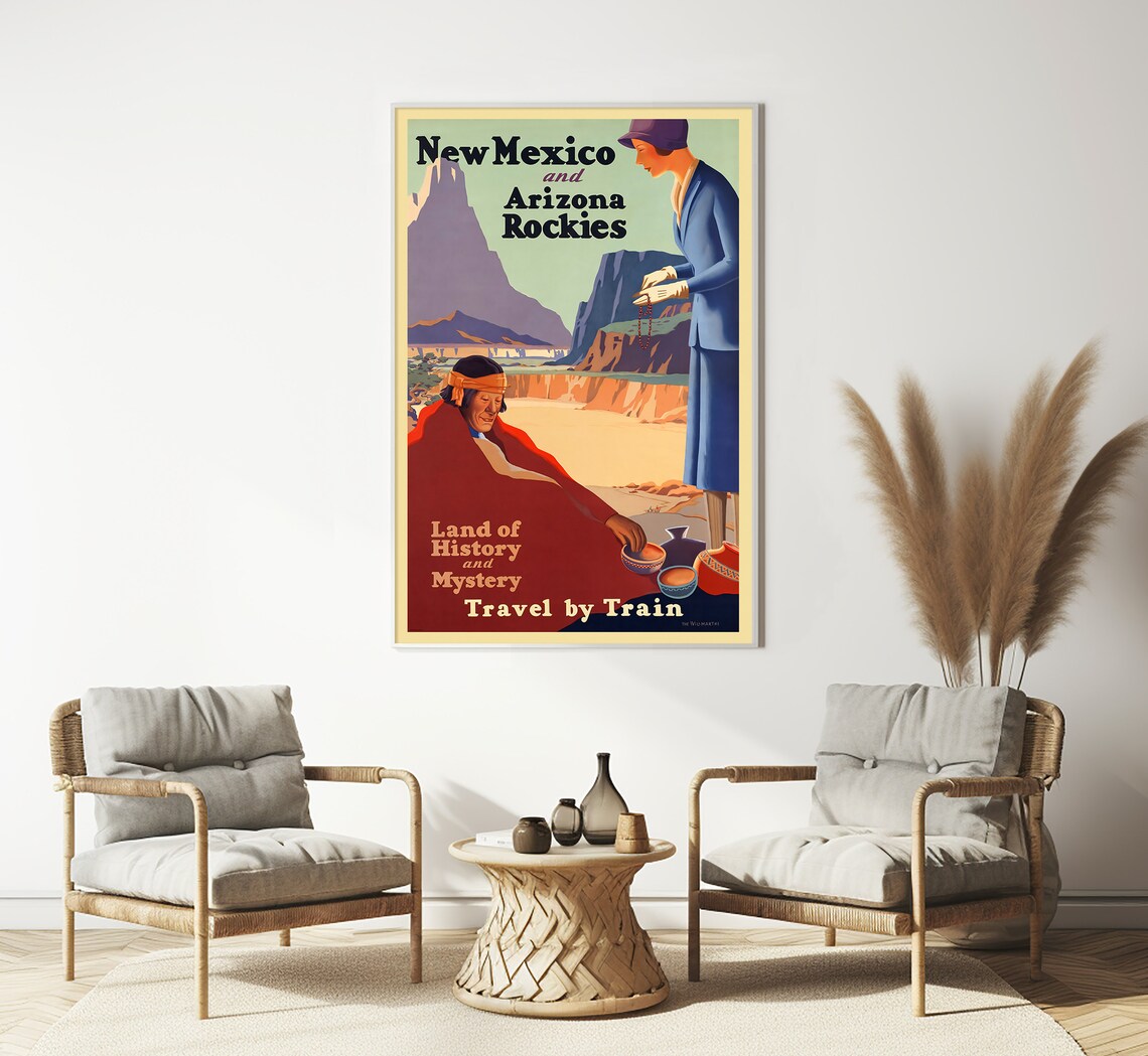 New Mexico Arizona Rockies Vintage Travel by Train Poster Art Print - Image 3
