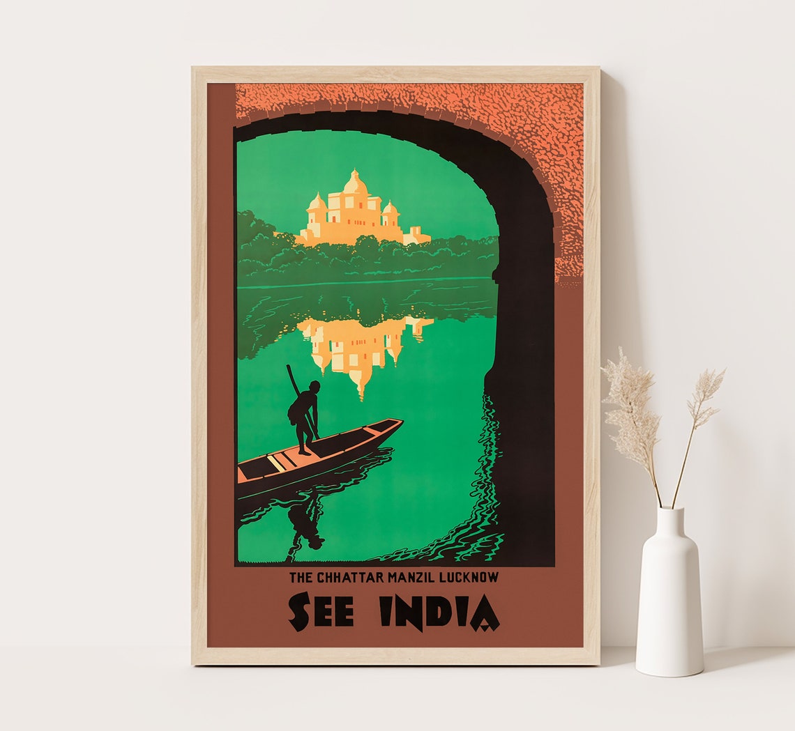 See India Chhattar Manzil Lucknow Palace River Boatman Travel Poster