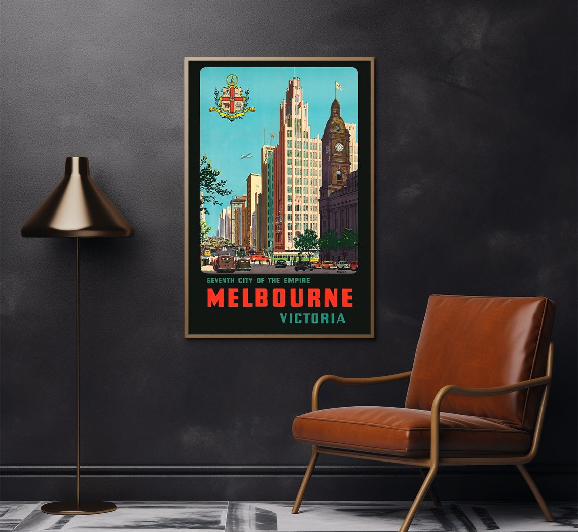 Melbourne Victoria Seventh City Empire Skyline Trams Vintage Poster - Image 2