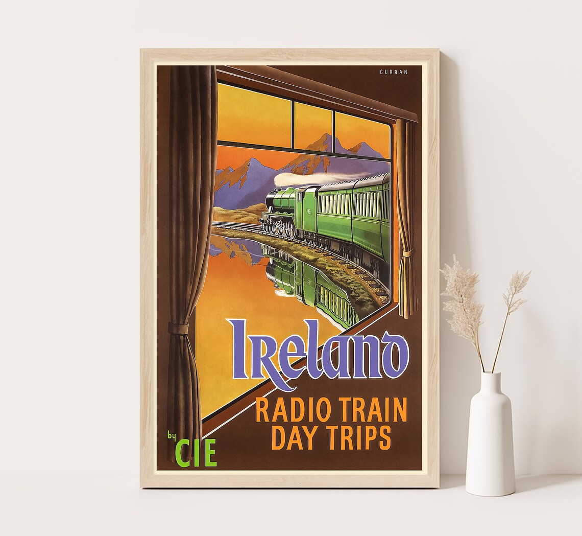 Ireland Radio Train Day Trips CIE Steam Railway Sunset Travel Poster
