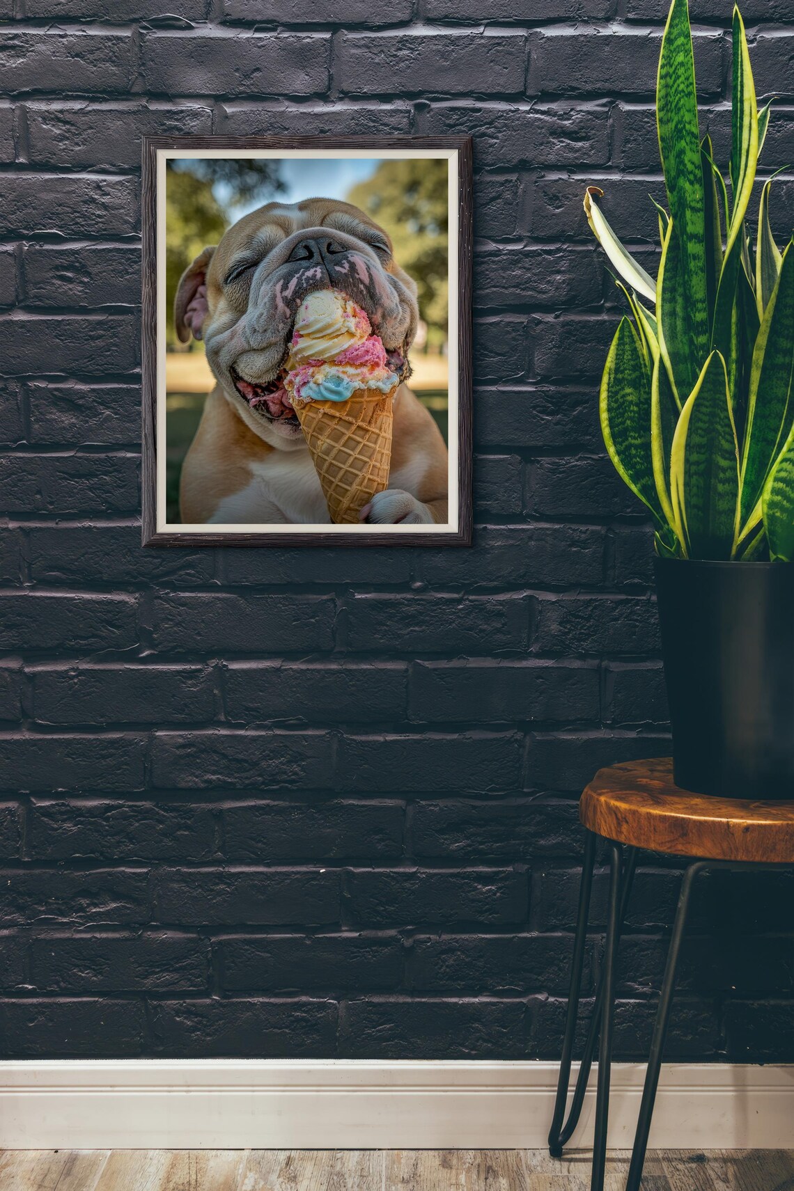 Bulldog Print, Funny Dog Eating Ice Cream - Image 3