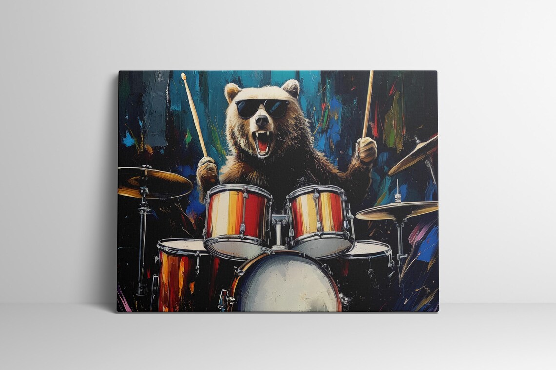 Grizzly Bear Rock And Roll Drummer Poster - Image 2