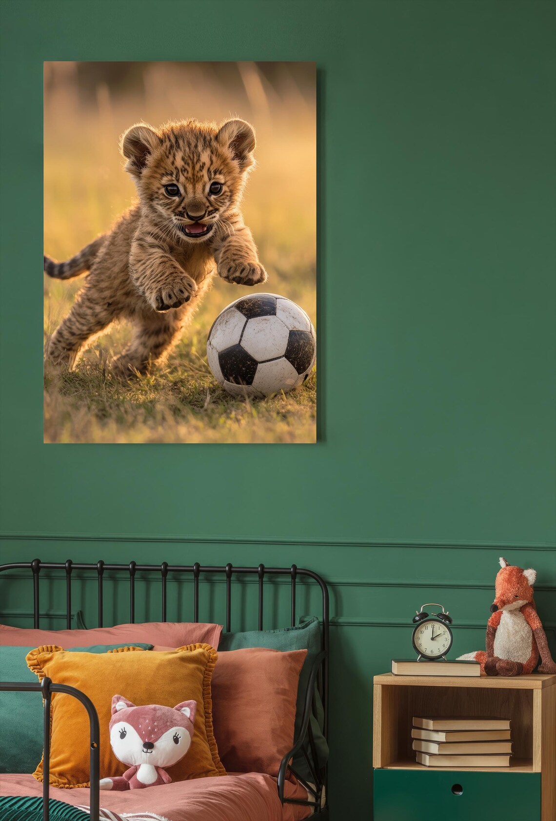 Cute Baby Lion Cub Playing Soccer, Nursery Decor - Image 4