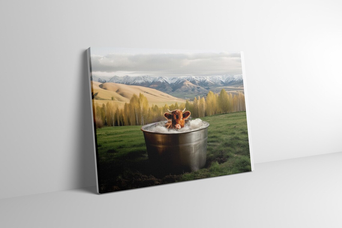 Highland Cow Funny Bathroom Rustic Wall Art - Image 3