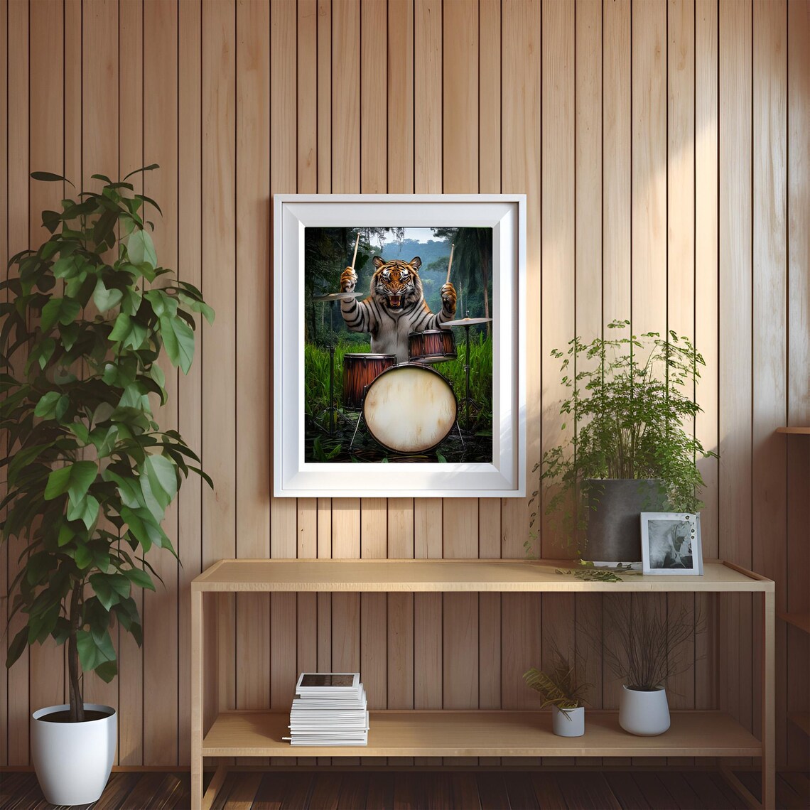 Tiger Playing Drums, Abstract Music Studio Art - Image 2