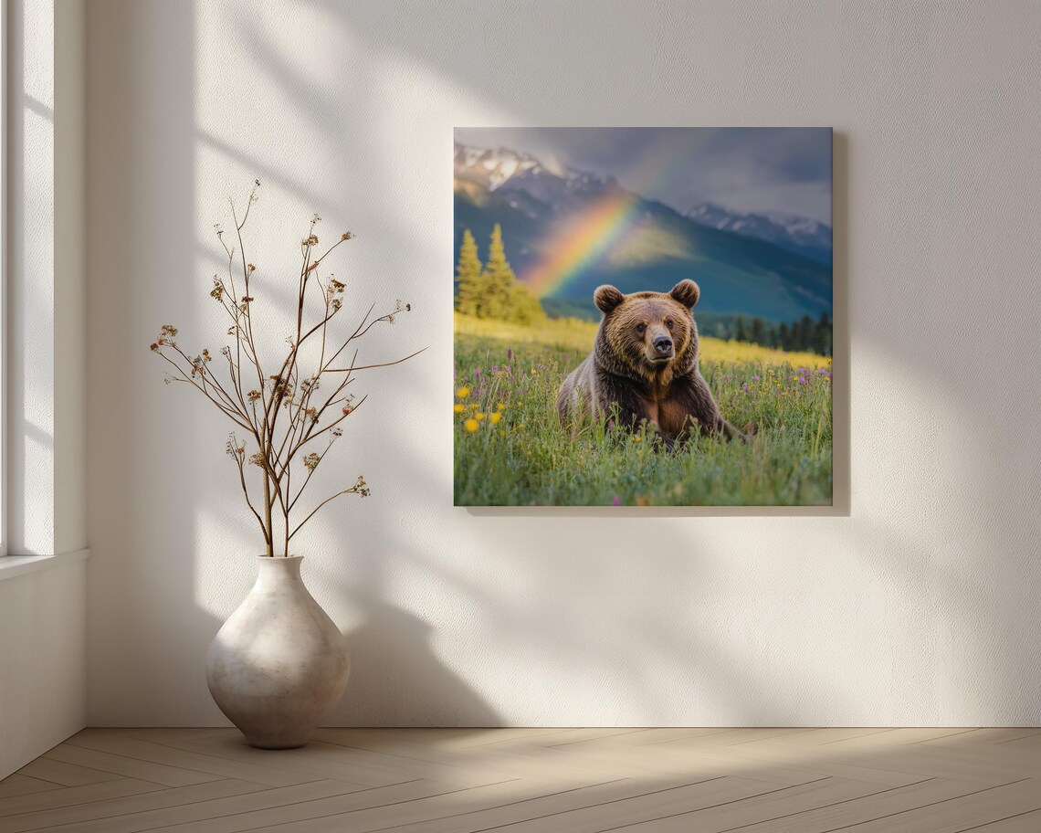Bear Animal Grizzly Mountain Nature Rainbow Wall Art Print - Image 2