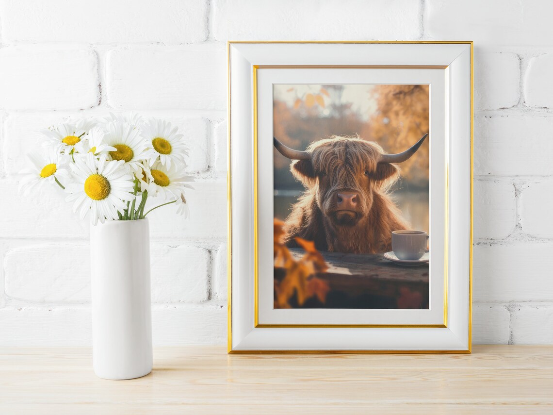 Highland Cow Art Print, Funny Autumn Decor - Image 2
