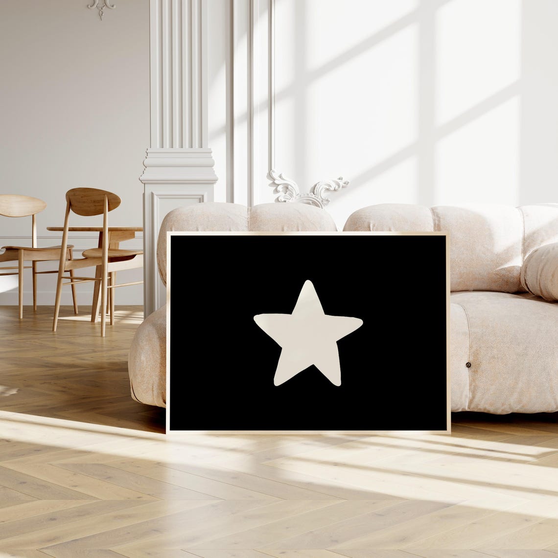 Black Star Horizontal Minimalist Modern Bedroom Dorm Wall Art - Image 2