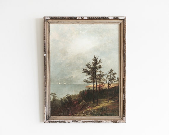 Vintage Tree Landscape Art Print, Coastal Decor