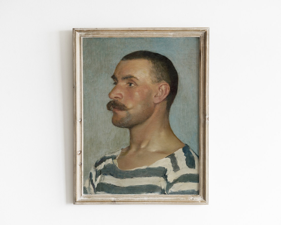Man Print Hipster Wall Art Boho Wall Art Vintage Male Portrait Painting Man Painting Portrait Oil Painting Nautical Art