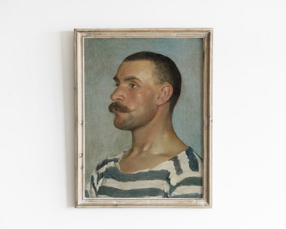 Man Print Hipster Wall Art Boho Wall Art Vintage Male Portrait Painting Man Painting Portrait Oil Painting Nautical Art