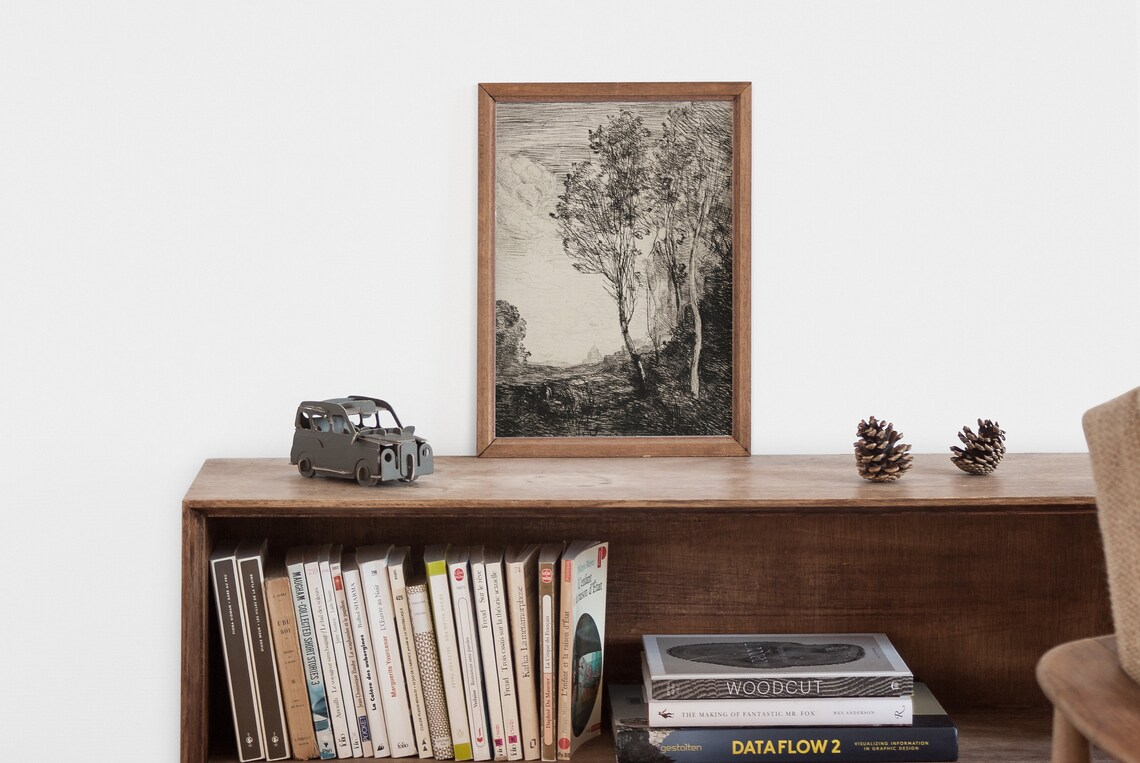 Vintage Tree Landscape Ink Drawing, Antique Sketch Print - Image 2