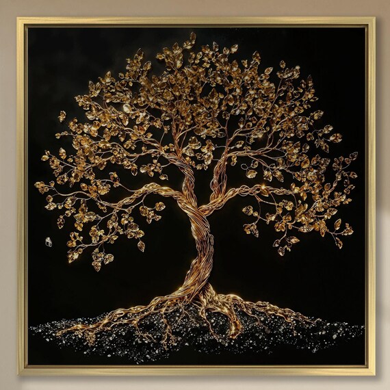 Luxury Golden Tree Wall Art Large Black And Gold Painting Print Elegant Wall Decor Modern Abstract Nature Poster Ready To Hang Gift