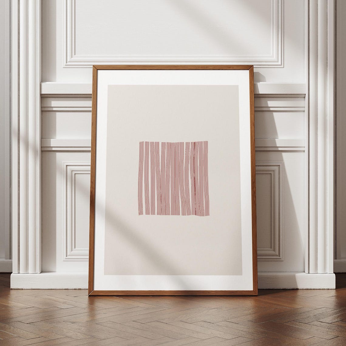 Minimal Red Vertical Stripes Beige Abstract Line Art Modern Poster