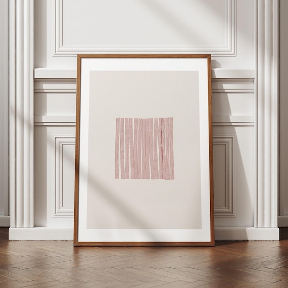 Minimalist Line Art Print Abstract Red Wall Vertical Stripe Modern Poster Japandi Decor Organic Lines Artwork