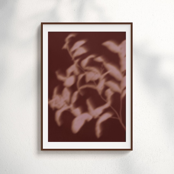 Burgundy Botanical Shadow Abstract Leaves Art Print