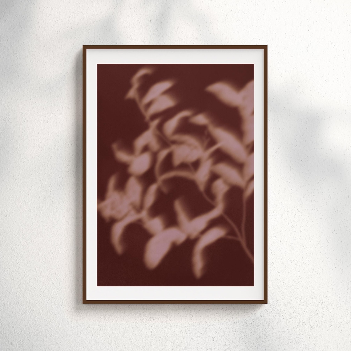 Burgundy Botanical Shadow Abstract Leaves Art Print