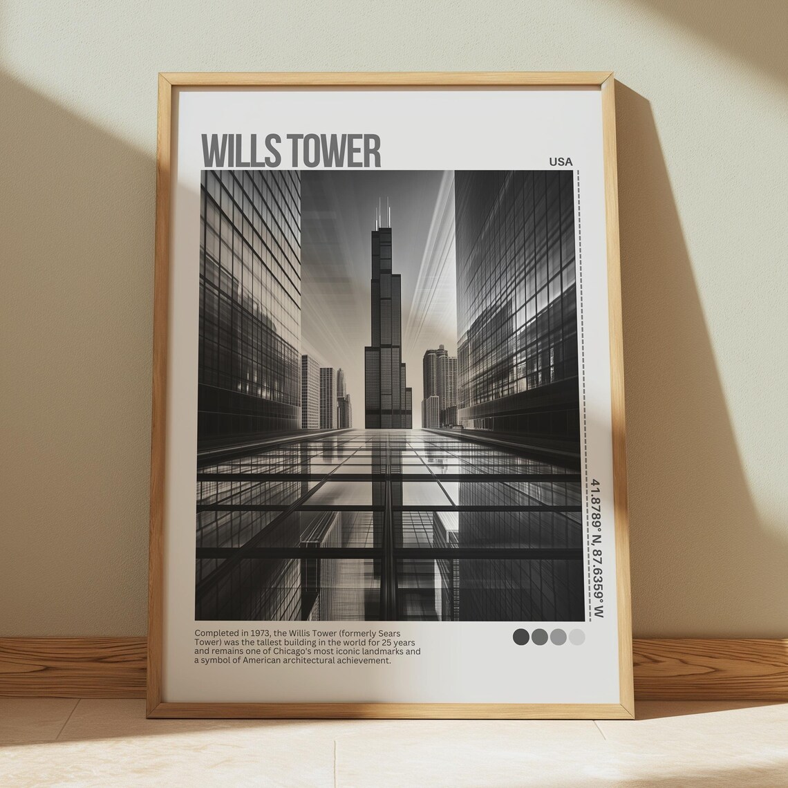 Willis Tower Chicago Black and White Skyscraper Travel Poster