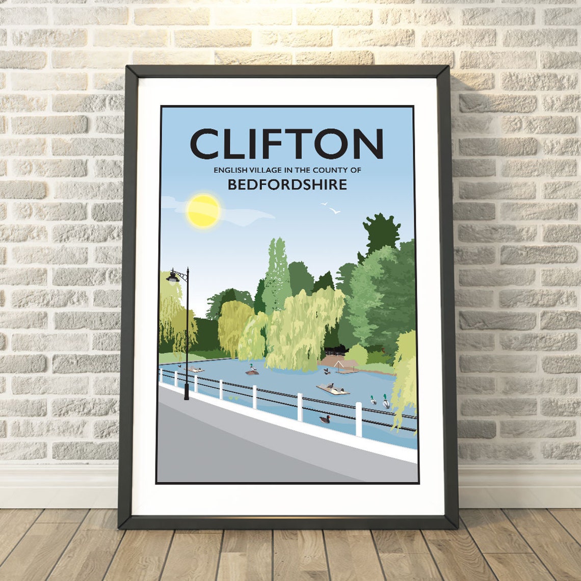 Clifton Bedfordshire Village Duck Pond Vintage Travel Poster