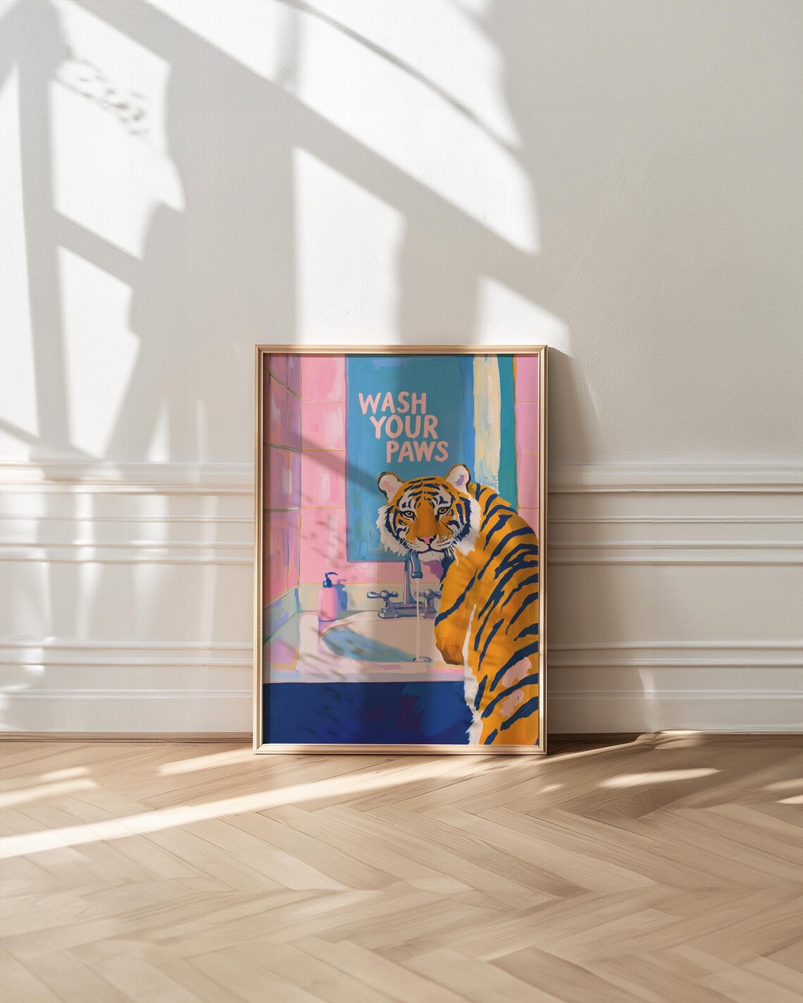 Wash Your Paws Tiger Bathroom Art Print, Maximalist Decor