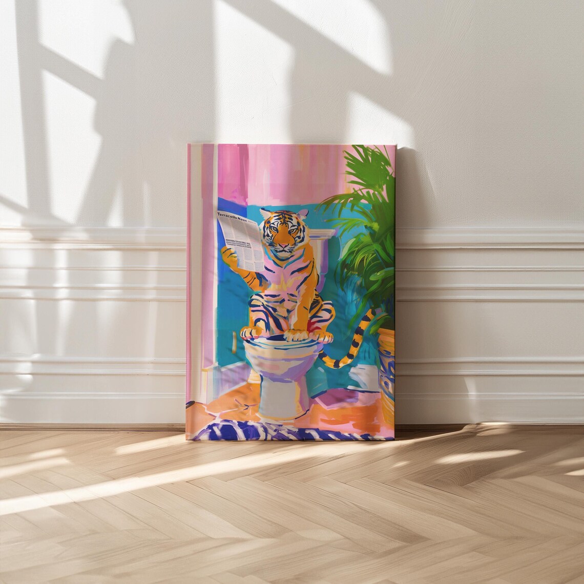 Tiger In A Bath, Maximalist Bathroom Art Print