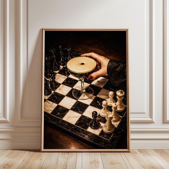 Chess Cocktail Poster, Luxury Speakeasy Bar Art