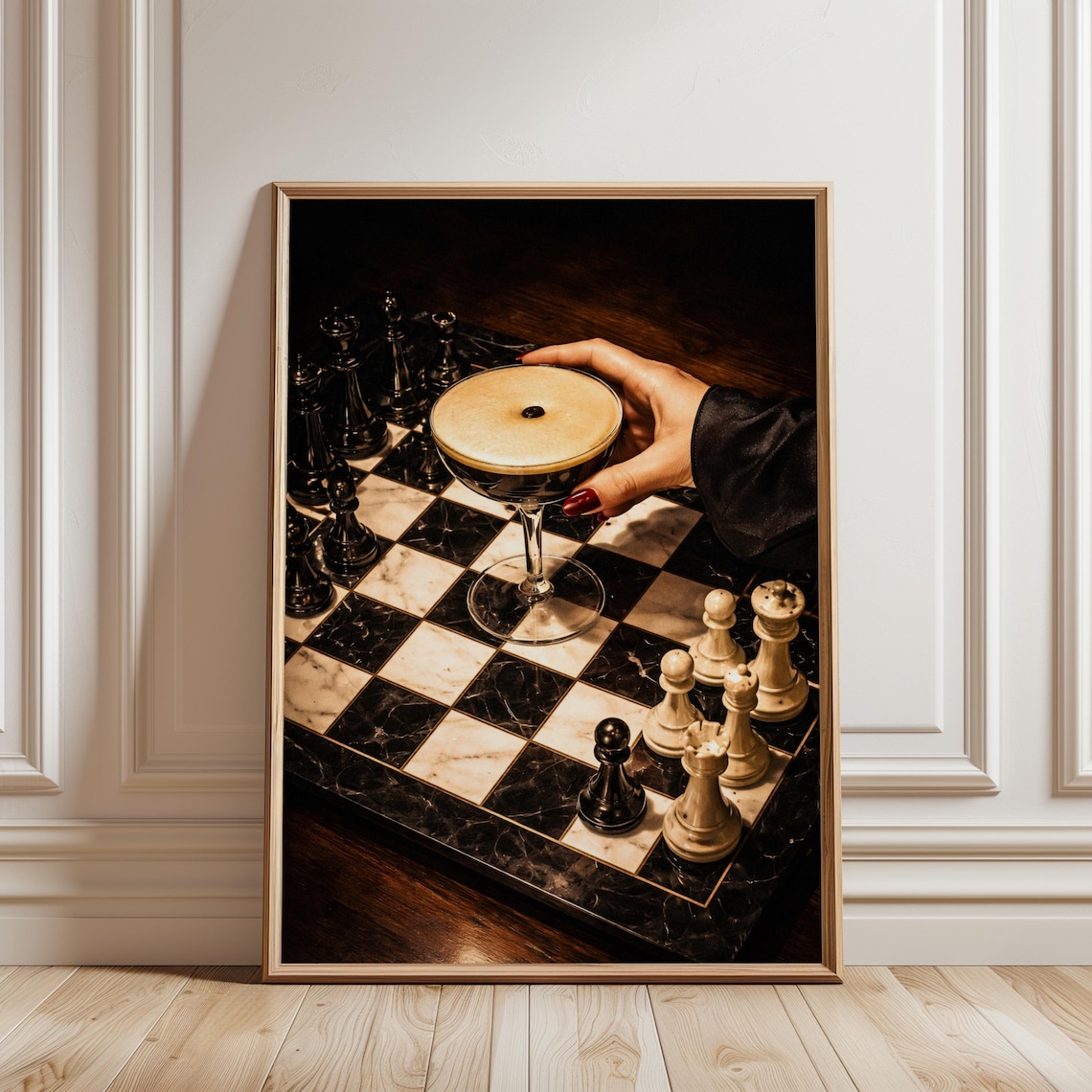 Chess Cocktail Poster, Luxury Speakeasy Bar Art