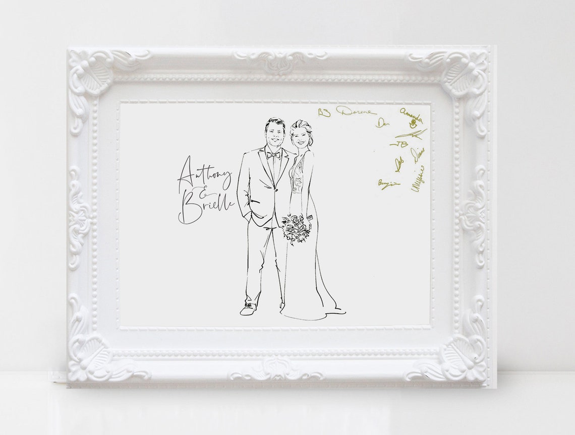 Custom Wedding Couple Sketch Portrait Personalized Guest Book Poster - Image 3
