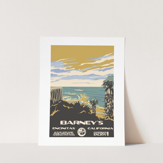 Copy Barneys Encinitas Ca Surf Poster National Parks Style