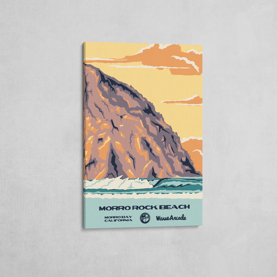 Morro Rock Beach Morro Bay Ca Print National Parks Vintage Style Surf Art Framedunframed Coastal Print - Image 2