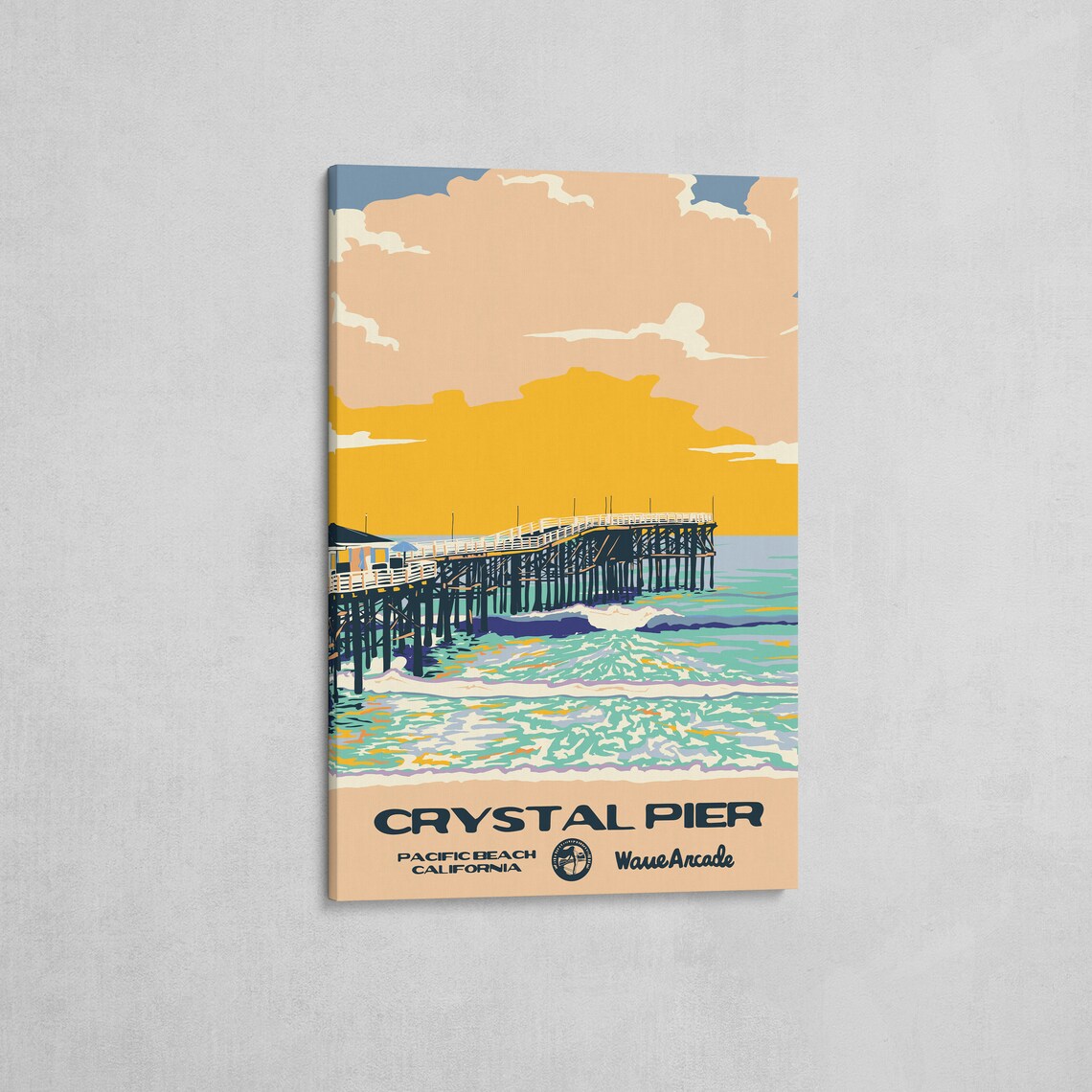 Crystal Pier Pacific Beach California Sunset Vintage Travel Poster - Image 2