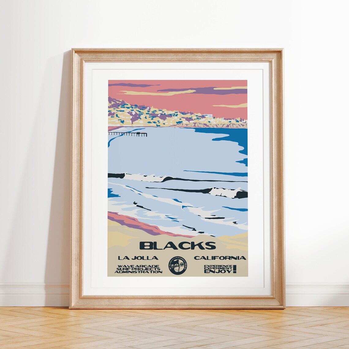 Blacks Art Print Vintage National Parks Style Surf Poster San Diego Ca Coastal Surf Decor