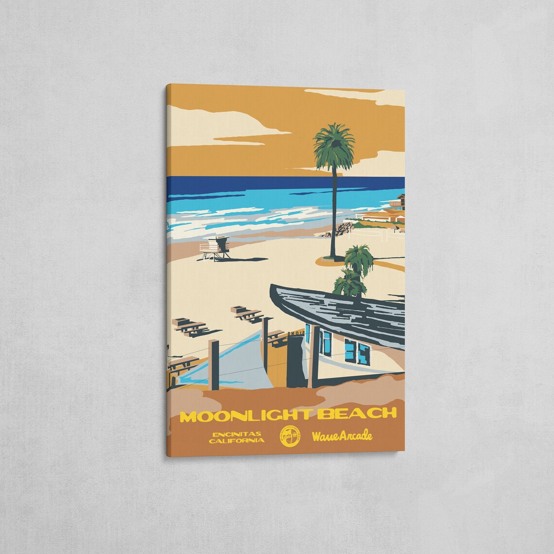 Moonlight Beach Encinitas Ca Print National Parks Vintage Style Surf Art Framedunframed Coastal Print - Image 2