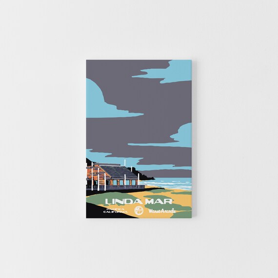 Linda Mar Pacifica Ca Print National Parks Vintage Style Surf Art Framedunframed Coastal Print