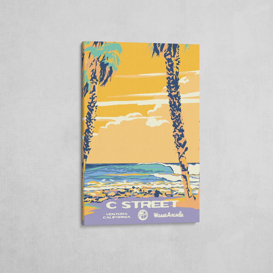 C Street Ventura Palm Trees Surf Wave Travel Poster California - Image 2
