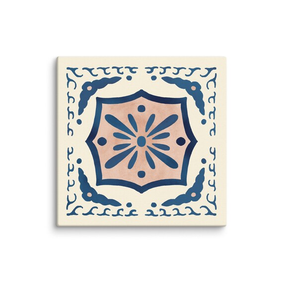 Navy Terracotta Talavera Tile Shield Medallion Square Art Poster