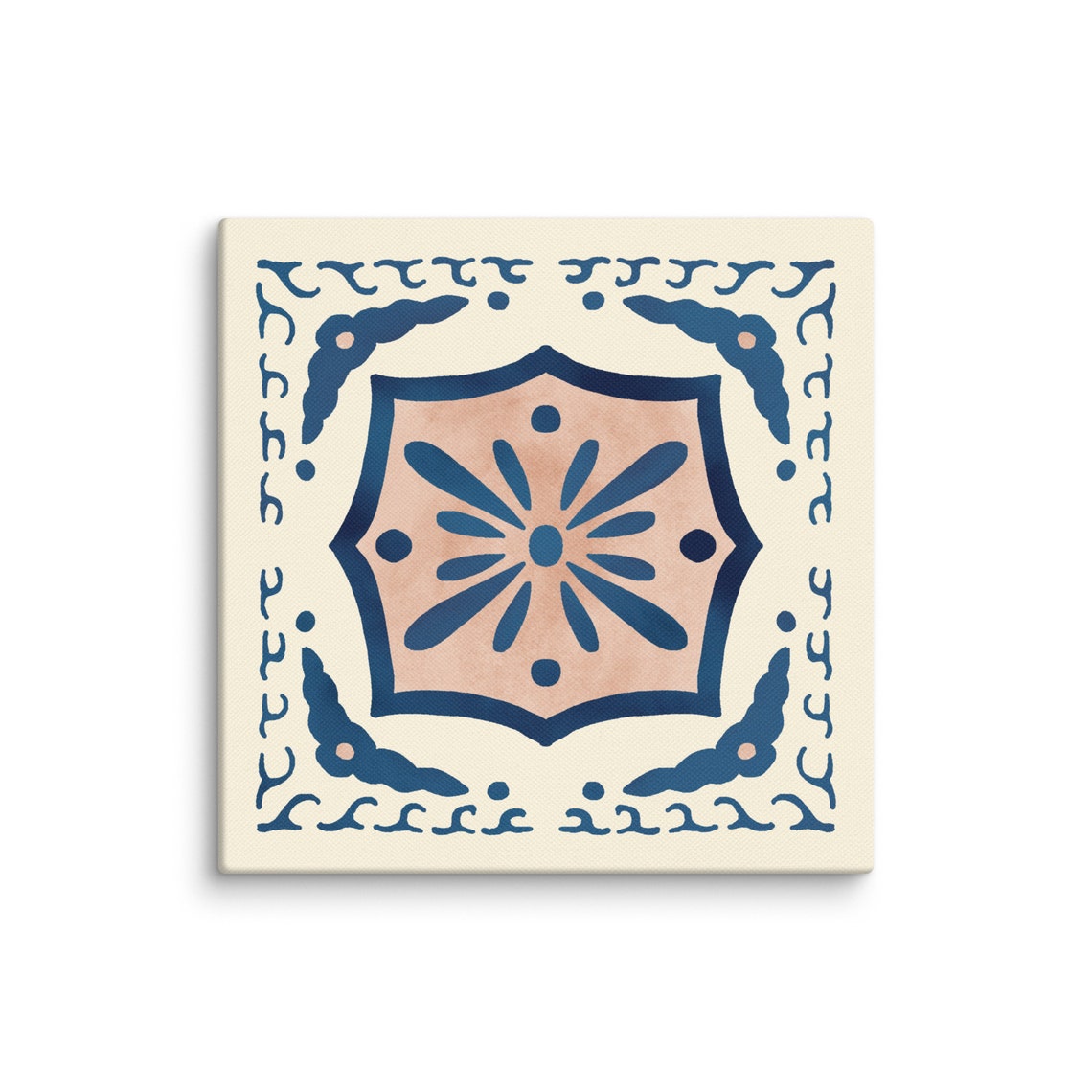 Navy Terracotta Talavera Tile Shield Medallion Square Art Poster